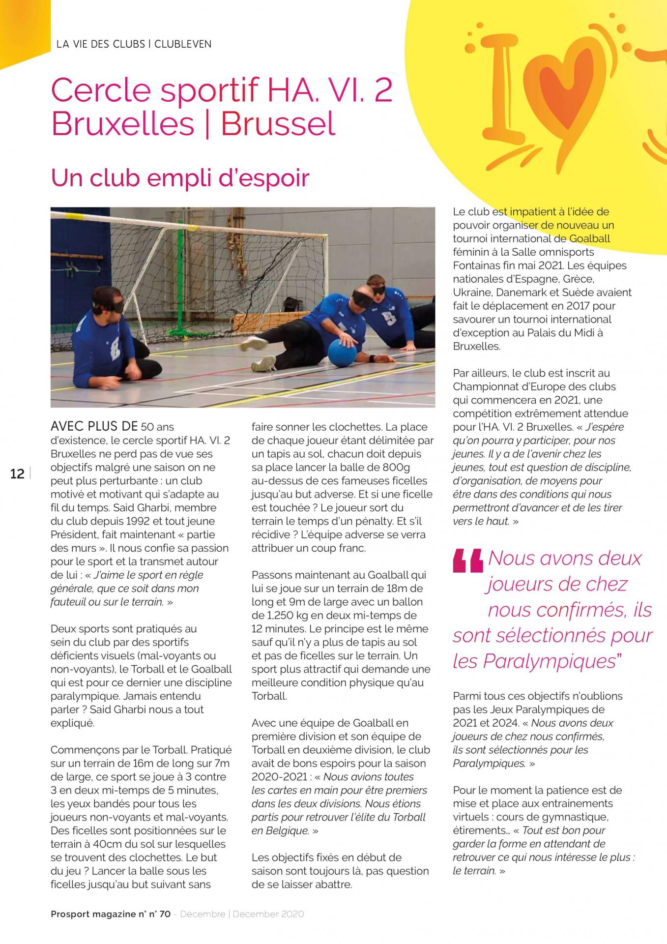 Article prosports sur le club ha vi 2 bruxelles